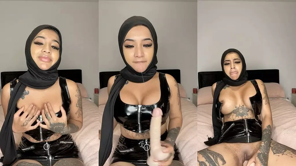 hoejabi in latex 2 piece being horny slut with bwc dildo