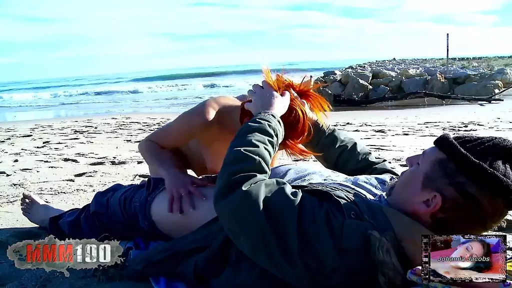 cute french redhead slut fucked hard in the ass on a public beach