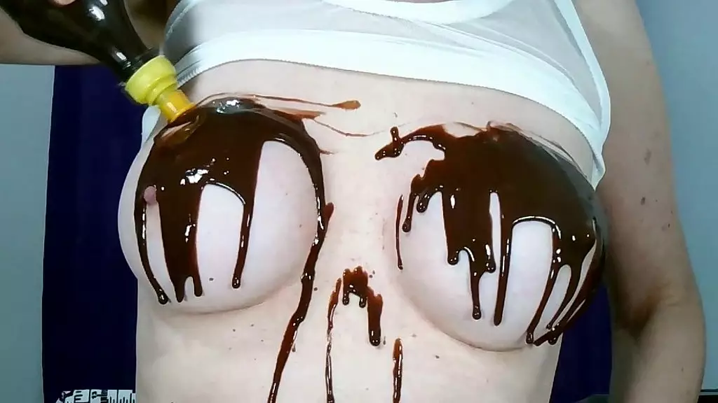 wetting boobs, tities and nipples with chocolate