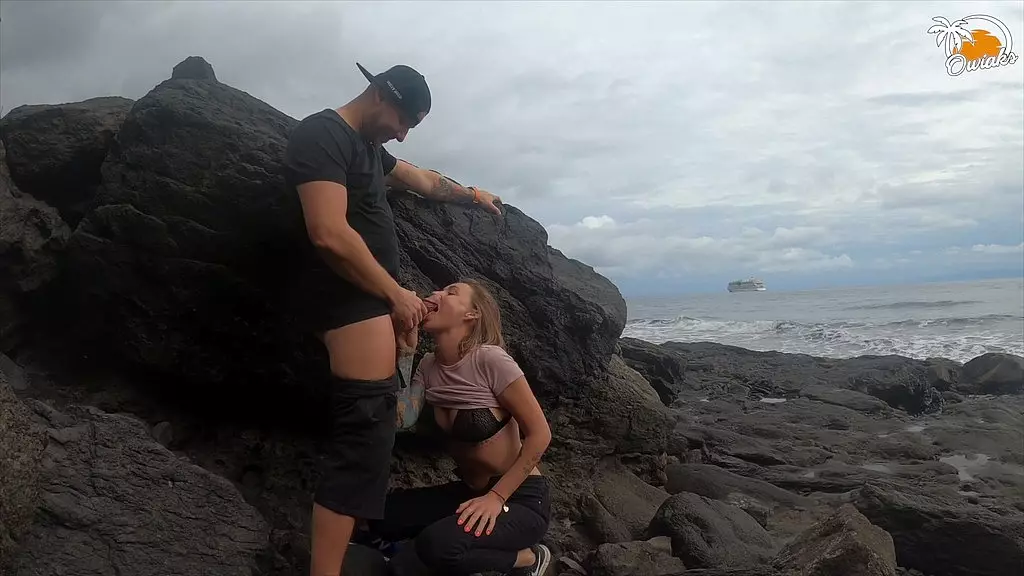 horny couple strikes again! elevator blowjob + outdoor sex by the sea