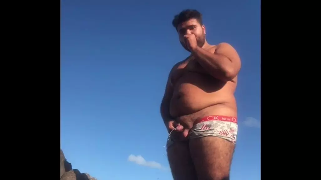 chubby pissing on the beach and tasting gay