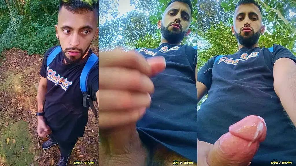 big uncut cock latino jerking outdoors in the woods and eating his tasty cum careful not to get caught. what do you do if you find me like this?