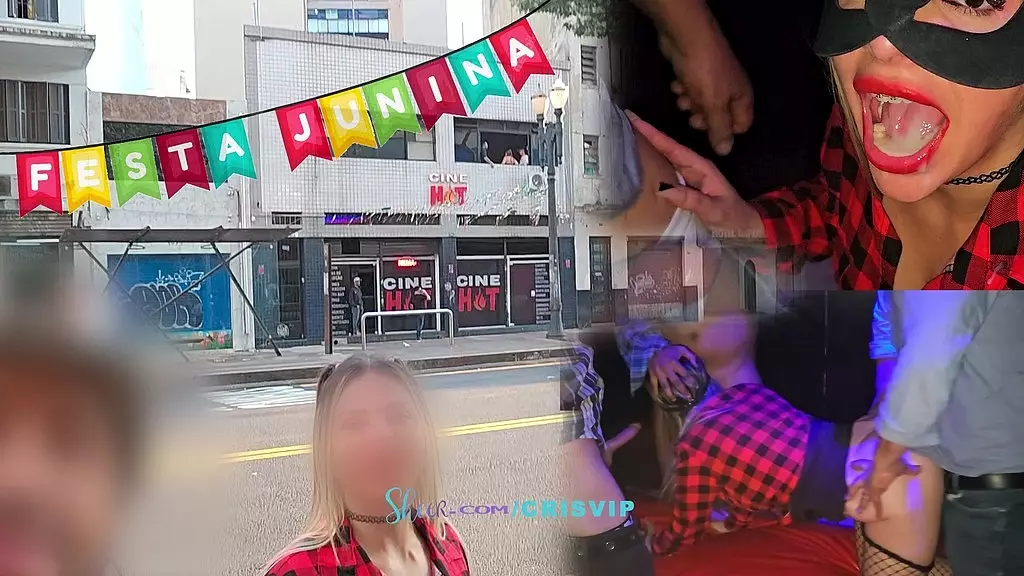 cristina almeida na festa junina, chupando, fodendo e engolindo porra em um gangbang, putaria no cinema - parte 1