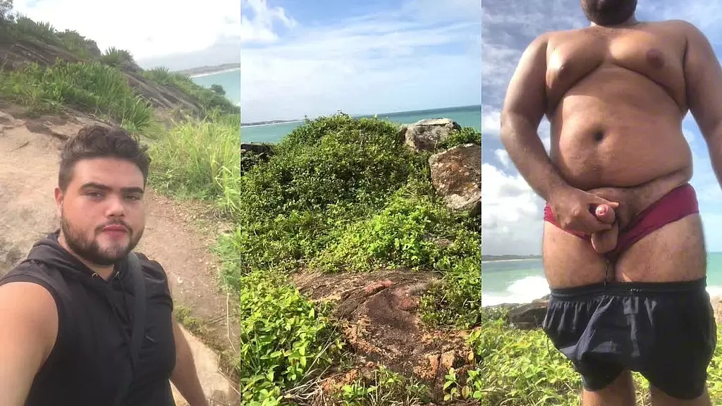 fat gay shows his small dick and ends up cuming on the beach in public come and see