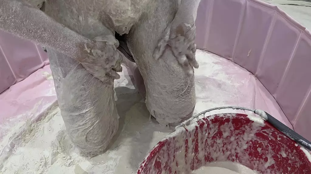 flour and water – the worst possible sticky horrific mess! (wam, wet and messy)